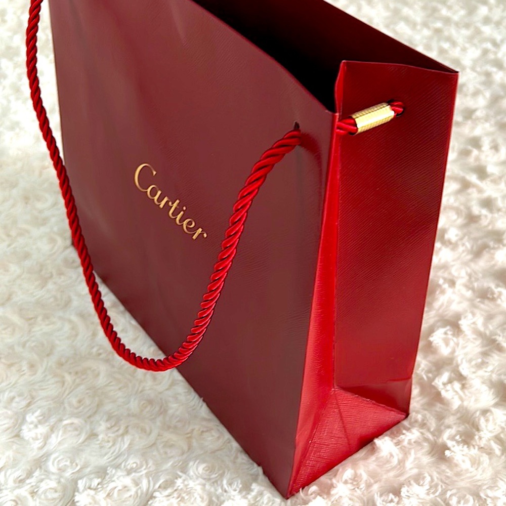 Cartier Shopping Bag Authentic, Embossed Gold Logo, Flow Through Rope Handles